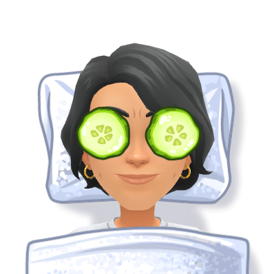 A person enjoying a cucumber face mask.