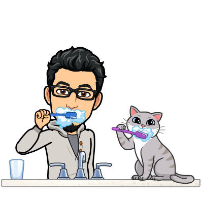 brushing teeth with a cat