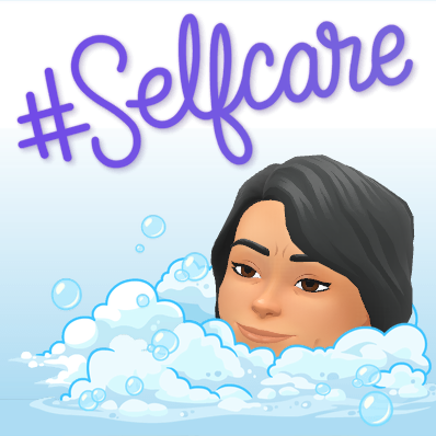 sitting in a bubble bath with words #Selfcare