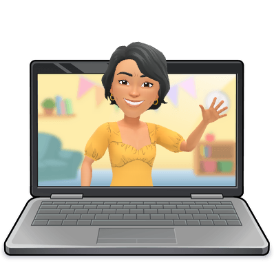 A person waving on a laptop screen