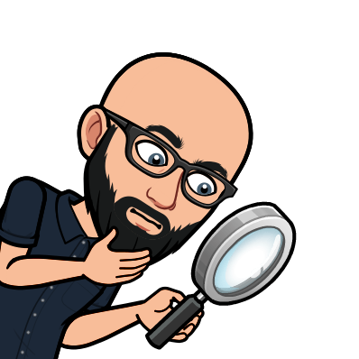 Bitmoji Image of Adam searching for evidence with a magnifying glass.